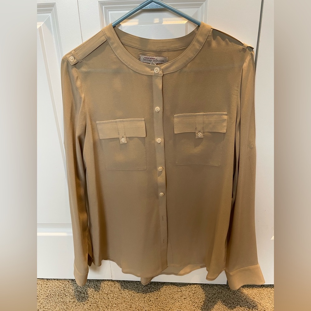 Banana Republic Heritage 100% Silk Shirt. Tan. Size M.